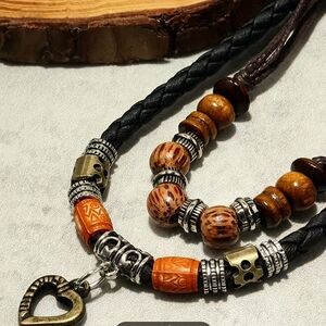 Bohemian Beaded Double Necklace with Gold Heart Charm